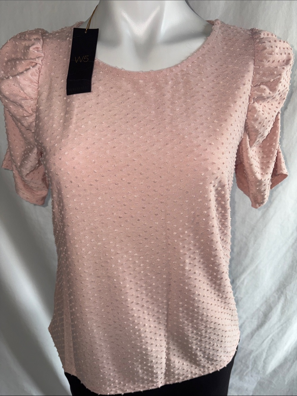 W5 Dusty Blush Pink Textured Puff Sleeve Blouse